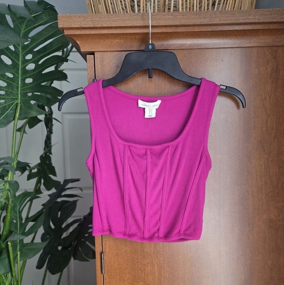 Happily Grey Brand Color Is Magenta Pink Womens Small Cropped Corset Style Tank - Picture 1 of 4